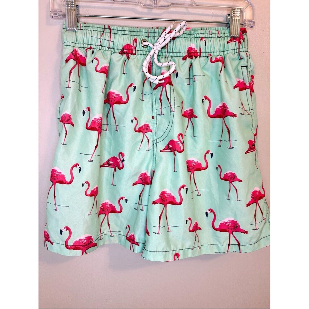 Flamingo Print Swim Trunks Mint Green Pink Beach Shorts Men’s XS